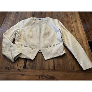 Andrew Marc New York Faux Leather Moto Jacket Ivory Size XL Edgy Sleek